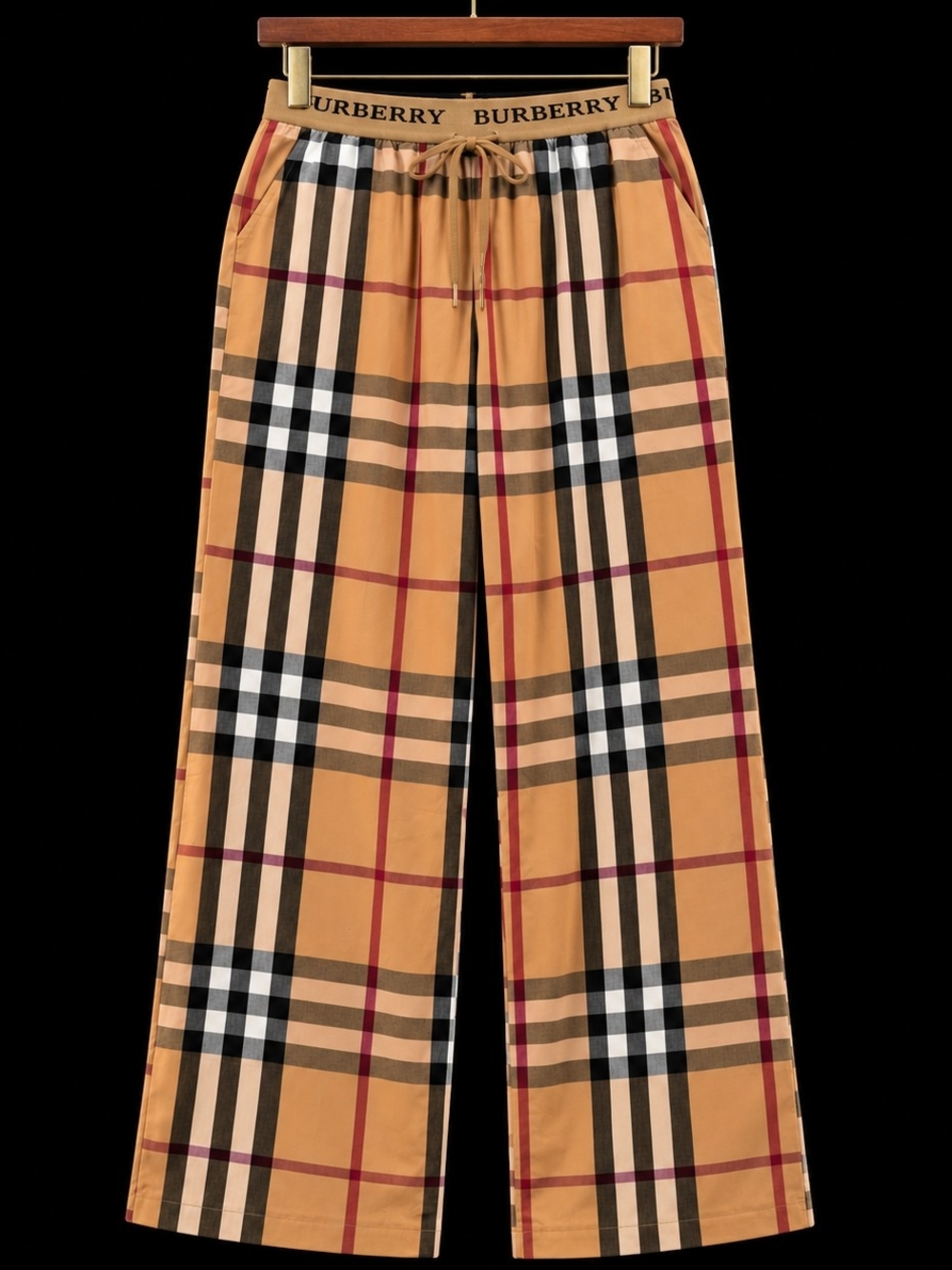 Burberry Women Tan Plaid Wide-Leg Bottoms